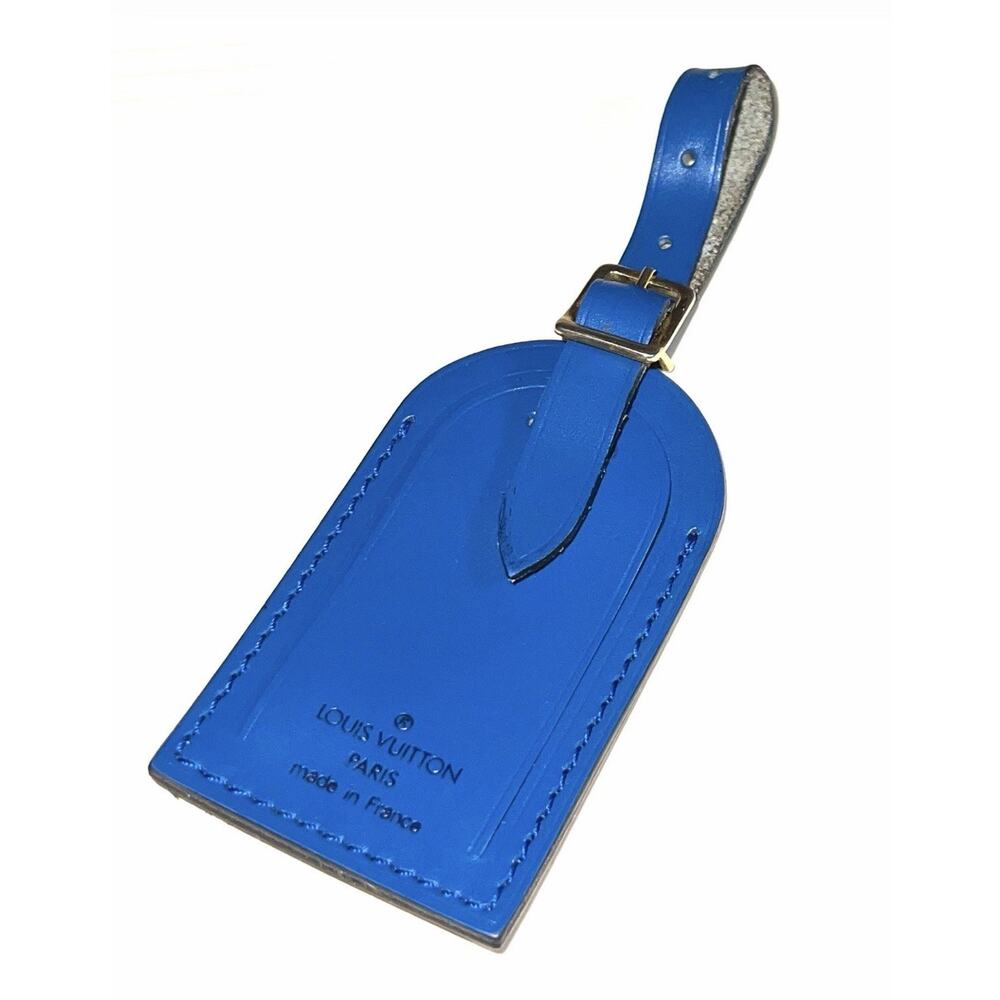 Louis Vuitton Blue Leather Tag Goldtone Buckle Large France Toledo